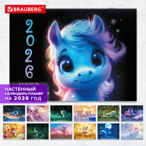 Календарь-планер настенный перекидной на 2026 г., BRAUBERG, 12 листов, 29,5х21,3 см, Magic, 116951