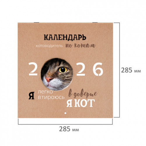 Календарь настенный перекидной 2026 г., BRAUBERG, 12 листов, 28,5х28,5 см, Милые котики, 116929