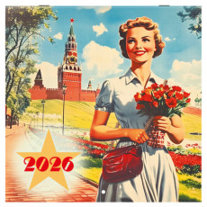 Календарь настенный перекидной 2026 г., BRAUBERG, 12 листов, 28,5х28,5 см, Советские плакаты, 116934