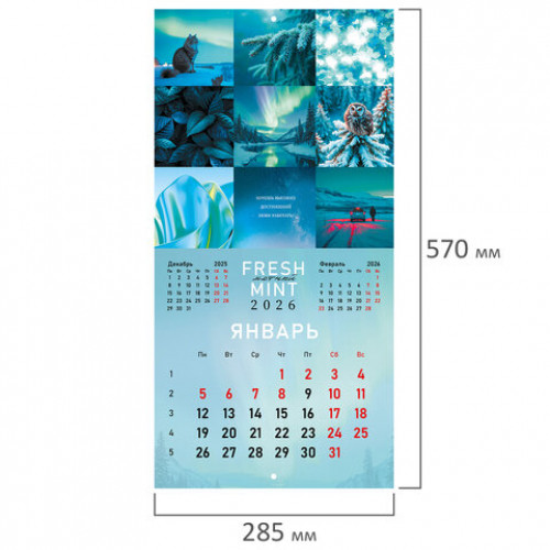 Календарь настенный перекидной 2026 г., BRAUBERG, 12 листов, 28,5х28,5 см, Калейдоскоп, 116936