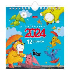 Календарь-домик перекидной на гребне с ригелем на 2024 г., 160х170 мм, Приключения Кота, HATBER, 12КД5г, 12КД5гр