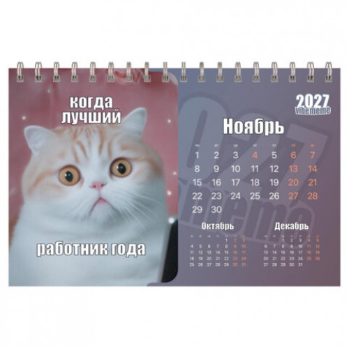 Календарь-домик настольный на гребне, 2027 г., BRAUBERG, 160х110 мм, 6 листов, Vibe meme, 118451