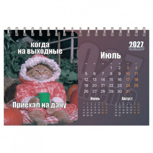 Календарь-домик настольный на гребне, 2027 г., BRAUBERG, 160х110 мм, 6 листов, Vibe meme, 118451