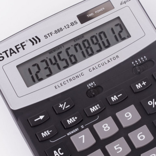 Калькулятор настольный STAFF STF-888-12-BS (200х150 мм) 12 разрядов, ЧЕРНЫЙ, СЕРЕБРИСТЫЙ ВЕРХ, 250451