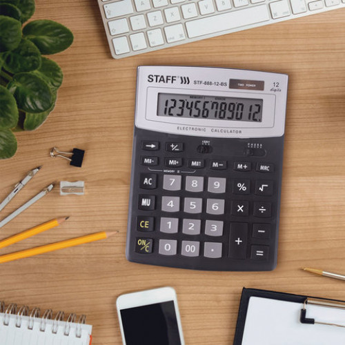 Калькулятор настольный STAFF STF-888-12-BS (200х150 мм) 12 разрядов, ЧЕРНЫЙ, СЕРЕБРИСТЫЙ ВЕРХ, 250451