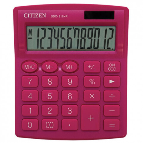 Калькулятор настольный CITIZEN SDC-812NRPKE, КОМПАКТНЫЙ (124х102 мм), 12 разрядов, двойное питание, РОЗОВЫЙ