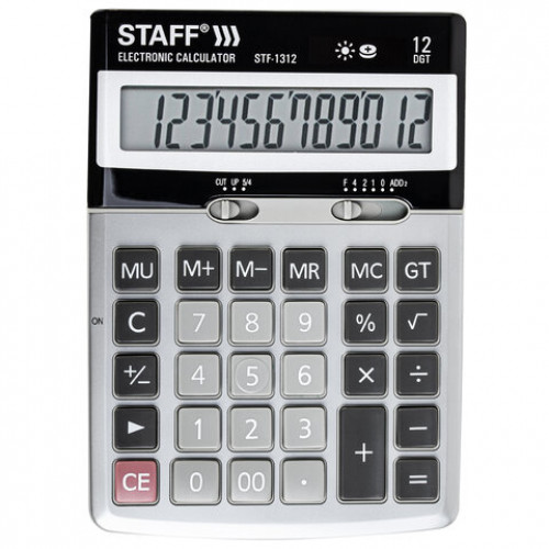 Калькулятор настольный металлический STAFF STF-1312 (170х125 мм), 12 разрядов, двойное питание, 250119
