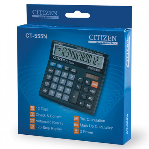 Калькулятор настольный CITIZEN CT-555N, МАЛЫЙ (130x129 мм), 12 разрядов, двойное питание