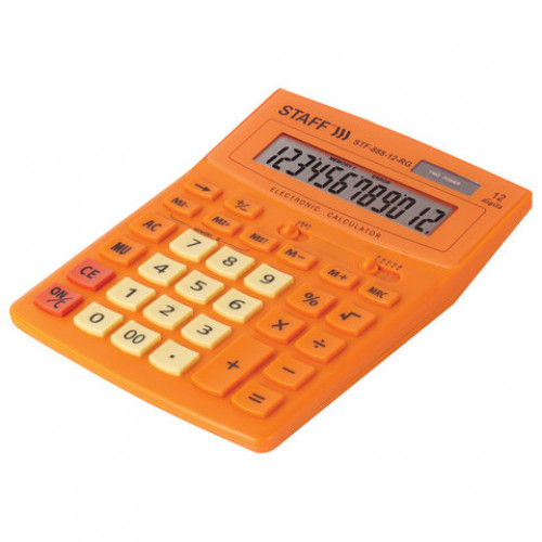 Калькулятор настольный STAFF STF-888-12-RG (200х150 мм) 12 разрядов, двойное питание, ОРАНЖЕВЫЙ, 250453