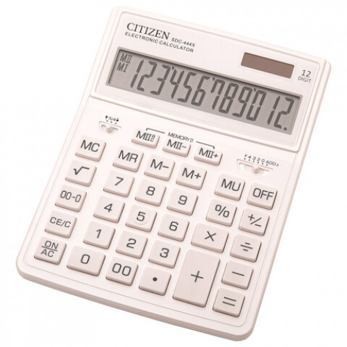 Калькулятор настольный CITIZEN SDC-444WHE (204х155 мм), 12 разрядов, двойное питание, БЕЛЫЙ