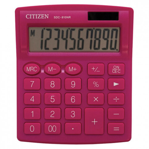 Калькулятор настольный CITIZEN SDC-810NRPKE, КОМПАКТНЫЙ (124х102 мм), 10 разрядов, двойное питание, РОЗОВЫЙ
