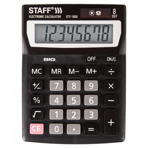 Калькулятор настольный STAFF STF-1808, КОМПАКТНЫЙ (140х105 мм), 8 разрядов, двойное питание, 250133