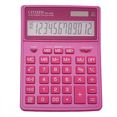 Калькулятор настольный CITIZEN SDC-444PKE (204х155 мм), 12 разрядов, двойное питание, РОЗОВЫЙ