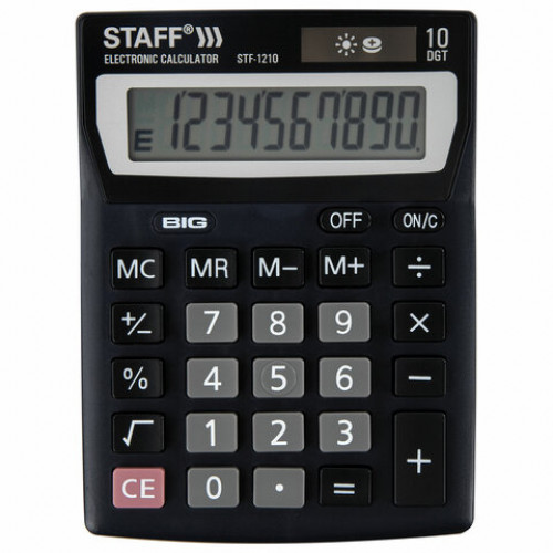 Калькулятор настольный STAFF STF-1210, КОМПАКТНЫЙ (140х105 мм), 10 разрядов, двойное питание, 250134