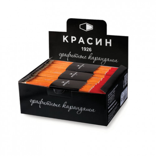 Карандаш чернографитный КРАСИН, 1 шт., РедТоп, 3В, без резинки, корпус тонированный, заточенный, 01GW3B4201H