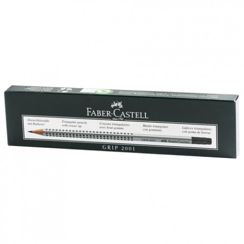 Карандаш чернографитный FABER-CASTELL, 1 шт., Grip 2001, B, трехгранный, с резинкой, 117201