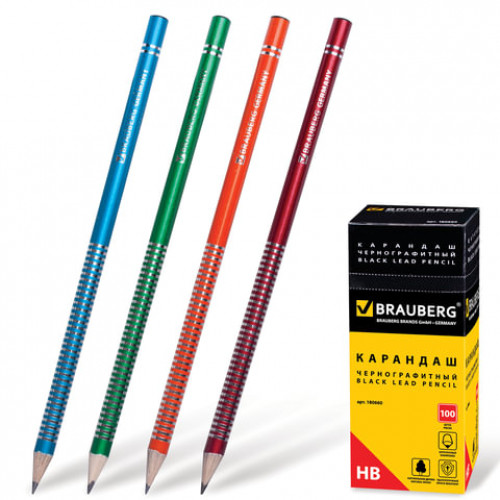 Карандаш чернографитный BRAUBERG, 1 шт., Attitude, НВ, без резинки, корпус ассорти, заточенный, 180660