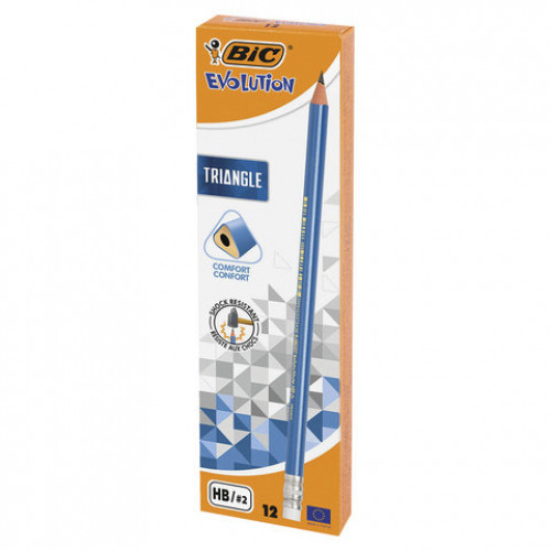 Карандаш чернографитный BIC, 1 шт., Evolution Triangle, HB, трехгранный, с резинкой, корпус синий, заточенный, 964849