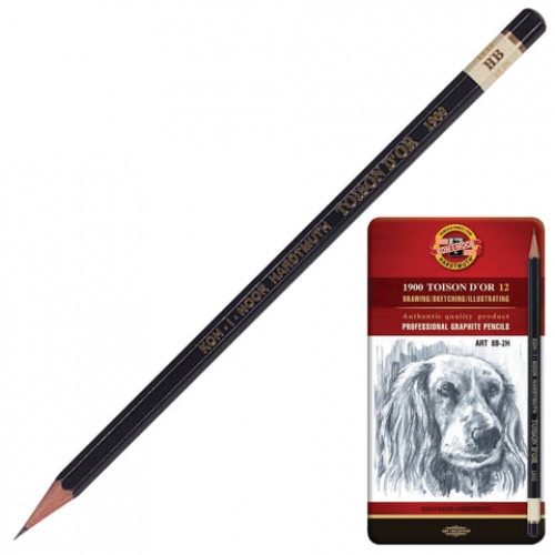 Карандаши чернографитные KOH-I-NOOR Toison D'or, НАБОР 12 шт., 8B-2H, металлическая коробка, 1912012001PL, 1912012001PLRU