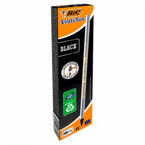 Карандаш чернографитный BIC, 1 шт., Evolution ECOlutions Black, HB, без резинки, пластиковый, корпус серебристый, заточенный, 896017