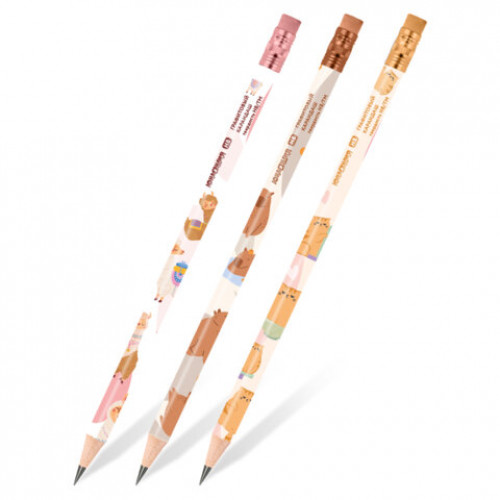 Карандаш чернографитный ЮНЛАНДИЯ ЖИВОТНЫЕ, 1 шт, HB, с ластиком, корпус ассорти, 182012