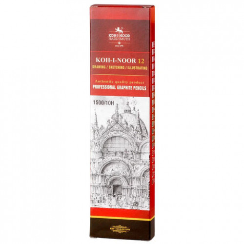 Карандаш чернографитный KOH-I-NOOR 1500, 1шт., 10H, корпус желтый, заточенный, 150010H01170