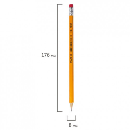 Карандаш чернографитный STAFF EVERYDAY, 1 шт., НВ, с ластиком, корпус желтый, 181724
