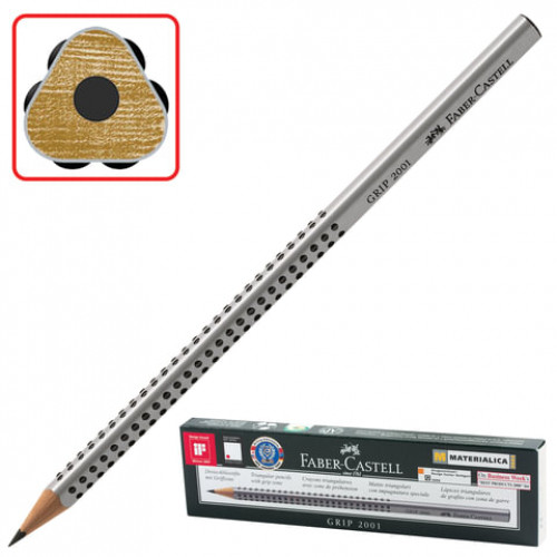 Карандаш чернографитный FABER-CASTELL, 1 шт., Grip 2001, 2B, трехгранный, без резинки, 117002