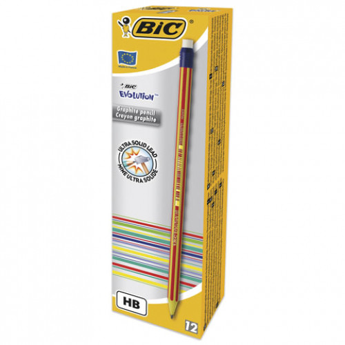 Карандаш чернографитный BIC, 1 шт., Evolution, HB, с резинкой, пластиковый, корпус ассорти, заточенный, 8960342