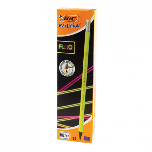 Карандаш чернографитный BIC, 1 шт., Evolution Fluo, HB, с резинкой, пластиковый, корпус ассорти, заточенный, 942882