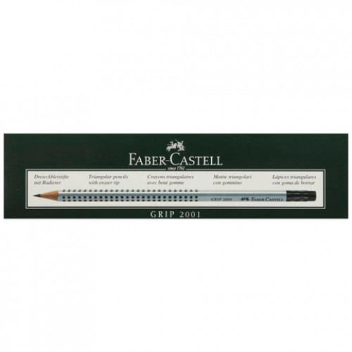 Карандаш чернографитный FABER-CASTELL, 1 шт., Grip 2001, HB, трехгранный, с резинкой, 117200