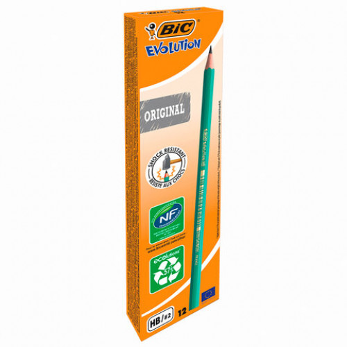 Карандаш чернографитный BIC, 1 шт., Evolution, HB, без резинки, пластиковый, корпус зеленый, заточенный, 8803112