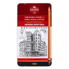 Карандаши чернографитные KOH-I-NOOR, НАБОР 12шт., Art 6B-6H, без резинки, металлическая коробка, 1582012001PL Карандаши чернографитные KOH-I-NOOR, НАБОР 12шт., Art 6B-6H, без резинки, металлическая коробка, 1582012001PL