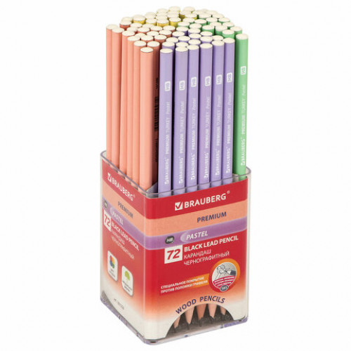 Карандаш чернографитный BRAUBERG PREMIUM TURKEY, 1 шт., Pastel, НВ, ассорти, дисплей