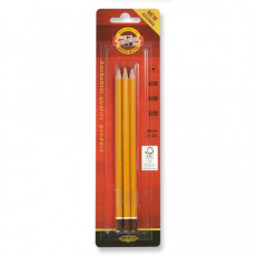 Карандаши чернографитные KOH-I-NOOR 1580, НАБОР 3шт., HB, без резинки, заточенные, блистер, 15800HB001BL