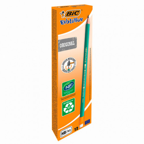 Карандаш чернографитный BIC, 1 шт., Evolution, HB, с резинкой, пластиковый, корпус зеленый, заточенный, 8803323