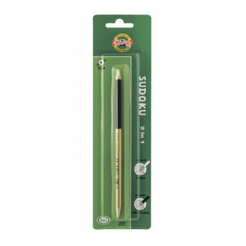 Карандаш чернографитный 2B KOH-I-NOOR, 1 шт., Sudoku, с резинкой, корпус ассорти, 1350, 1350001001BL