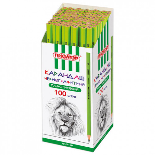 Карандаш чернографитный ПИФАГОР, 1 шт., НВ, пластиковый, корпус салатовый, без резинки, 181444