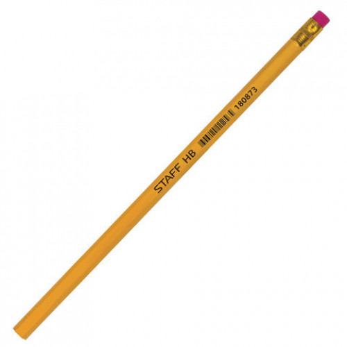 Карандаш чернографитный STAFF EVERYDAY, 1 шт., НВ, с резинкой, корпус желтый, 180873