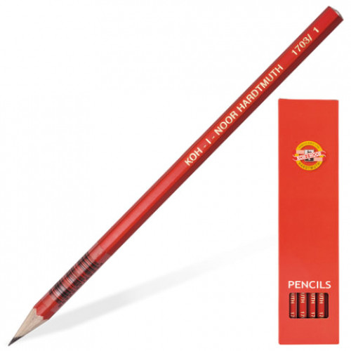 Карандаш чернографитный KOH-I-NOOR, 1 шт., Alpha, В, без резинки, корпус красный, заточенный, 1703/1, 1703001020KSRU