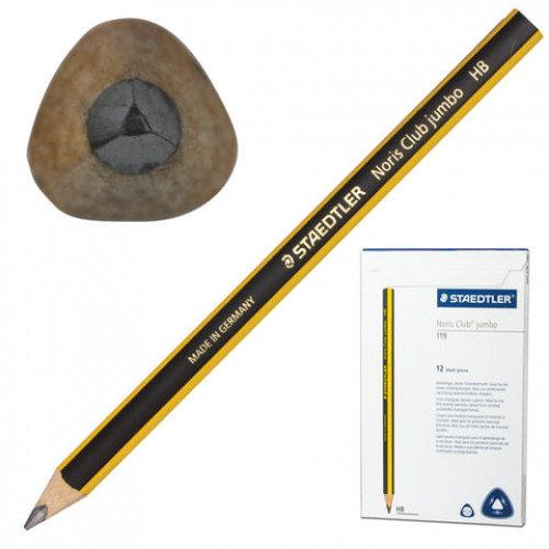 Карандаш чернографитный утолщенный STAEDTLER (Германия) 1 шт, Noris Club, HB, трехгранный, без резинки, грифель 4 мм, заточенный, 119