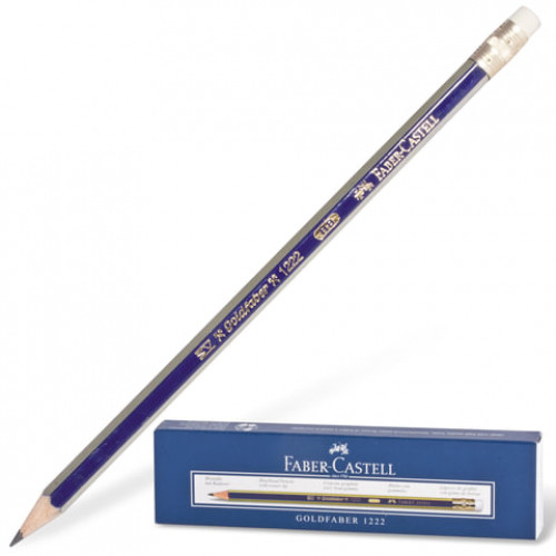 Карандаш чернографитный FABER-CASTELL, 1 шт., 1222, HB, с резинкой, корпус черный, 116800