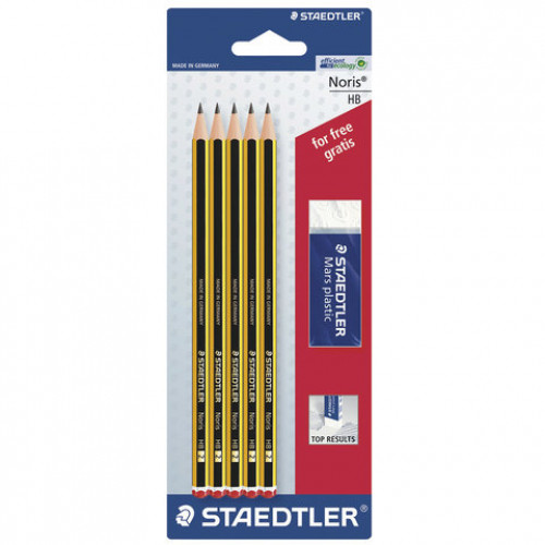 Набор STAEDTLER (Германия), карандаши чернографитные 5 шт. (НВ), резинка стирательная, 120 A SBKD10