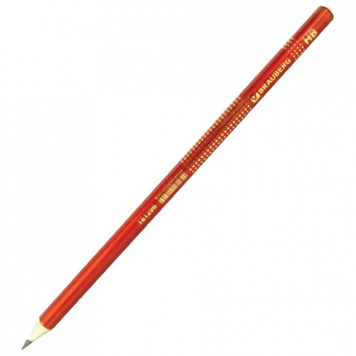 Карандаш чернографитный BRAUBERG, 1 шт., Orient, HB, без резинки, корпус оранжевый, заточенный, 181296