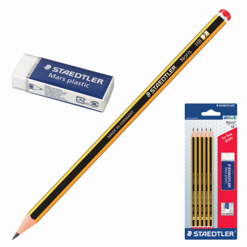 Набор STAEDTLER (Германия), карандаши чернографитные 5 шт. (НВ), резинка стирательная, 120 A SBKD10