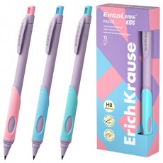 Карандаш механический 2 мм ERICH KRAUSE ErgoLine Kids Pastel, HB, с точилкой, ассорти, 63833