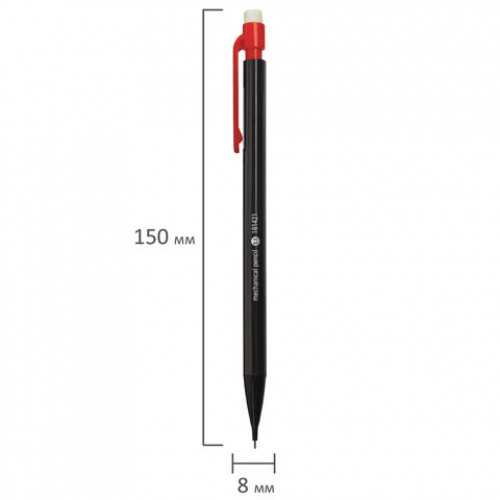 Карандаш механический 0,5 мм, STAFF College, ластик, корпус черный, детали ассорти, 181421