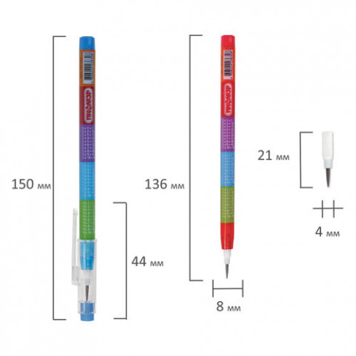 Карандаш сегментный ПИФАГОР Таблица умножения, HB, корпус ассорти, с ластиком, 181482