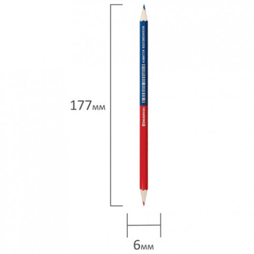 Карандаш двухцветный красно-синий, BRAUBERG, заточенный, грифель 2,9 мм, 181253