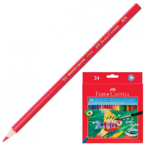 Карандаши цветные акварельные FABER-CASTELL Colour Pencils, 24 цвета + кисть, 114425